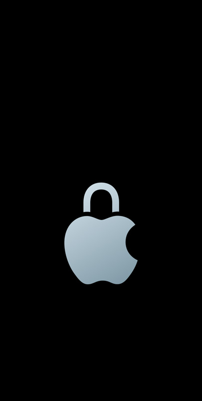 画面展示一个由 Apple 标志演化而来的锁形图标。